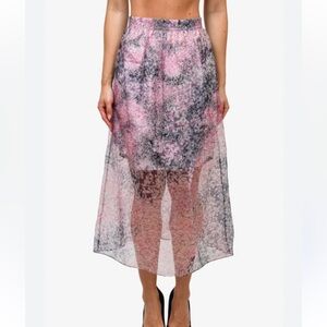Carven Silk Organza Floral Layered Midi Skirt Pink